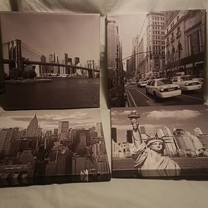 Set of 4 NYC greyscale scenes art on canvas